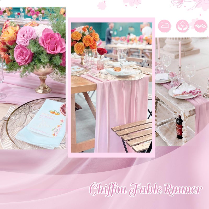 QueenDream Pink Valentines Day Decor Table Runner Chiffon Cloth Rustic Gauze Sheer Table Runner 120 Inch 10 FT for Wedding Baby Bridal Shower Sheer Boho Spring Home Tea Party Decorations - Image 5
